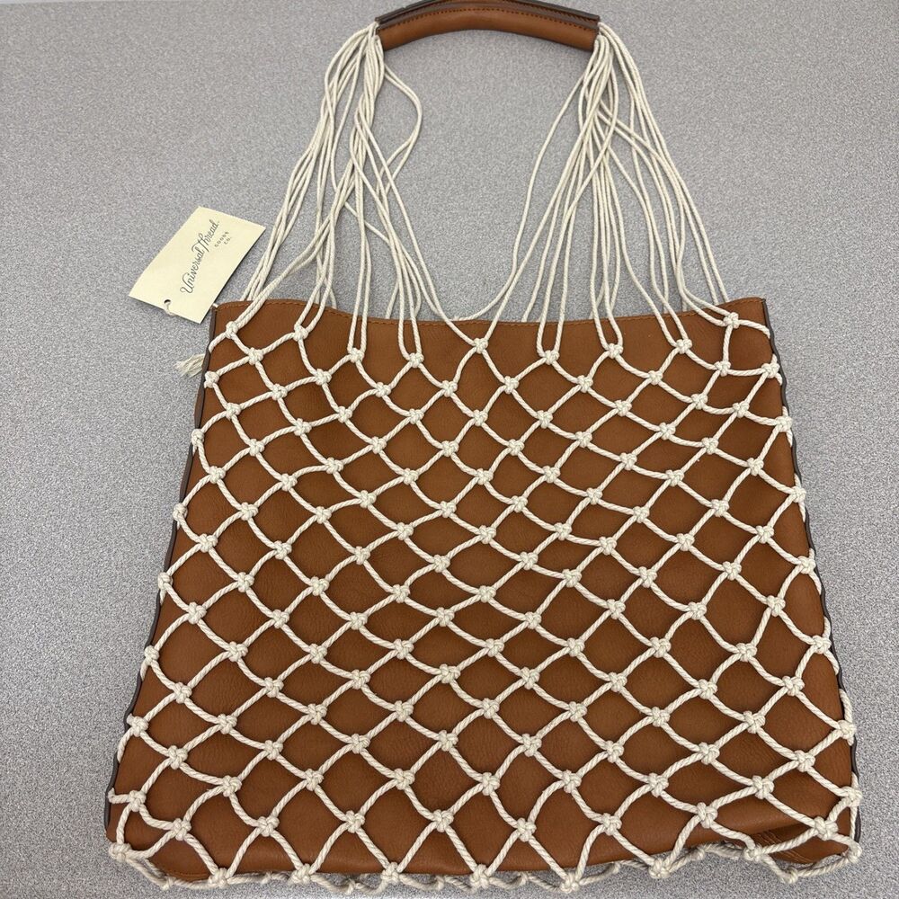 Universal Thread Brown Leather Textile Faux Net Overlay Women's Shoulder Bag